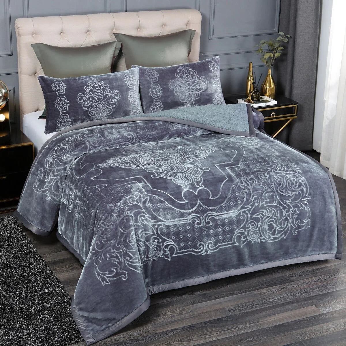 Ultra Plush Printed 3-piece Sherpa Borrego Comforter Set