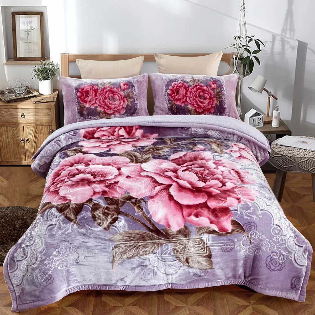 Ultra Plush Printed 3-piece Sherpa Borrego Comforter Set