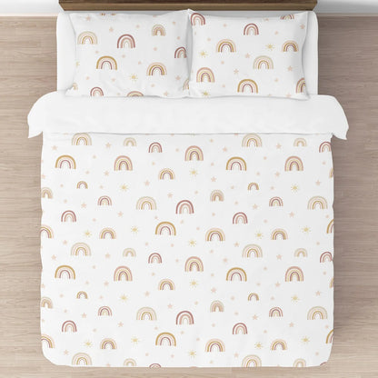 Boho Rainbow Girl 3pc Full Queen Comforter Set - Blush Pink Dusty Rose Gold Yellow Mauve Taupe Beige Bohemian Star Sun Celestial