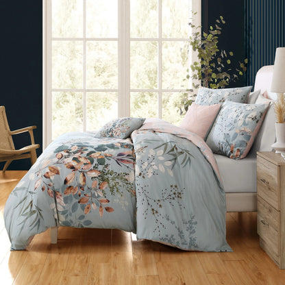 Bebejan Peach Leaves on Sage 100% Cotton 5-Piece Reversible Comforter Set