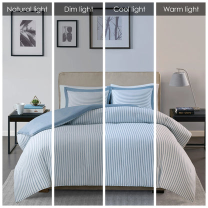 Madison Park Essentials Braydon Blue Reversible Stripe Down Alternative Comforter Set