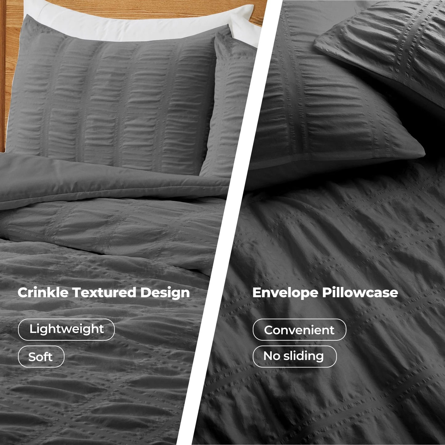 3-Piece Seersucker Bubble Ruffled Chic Textured Comforter Set, Lightweight Bedding Set