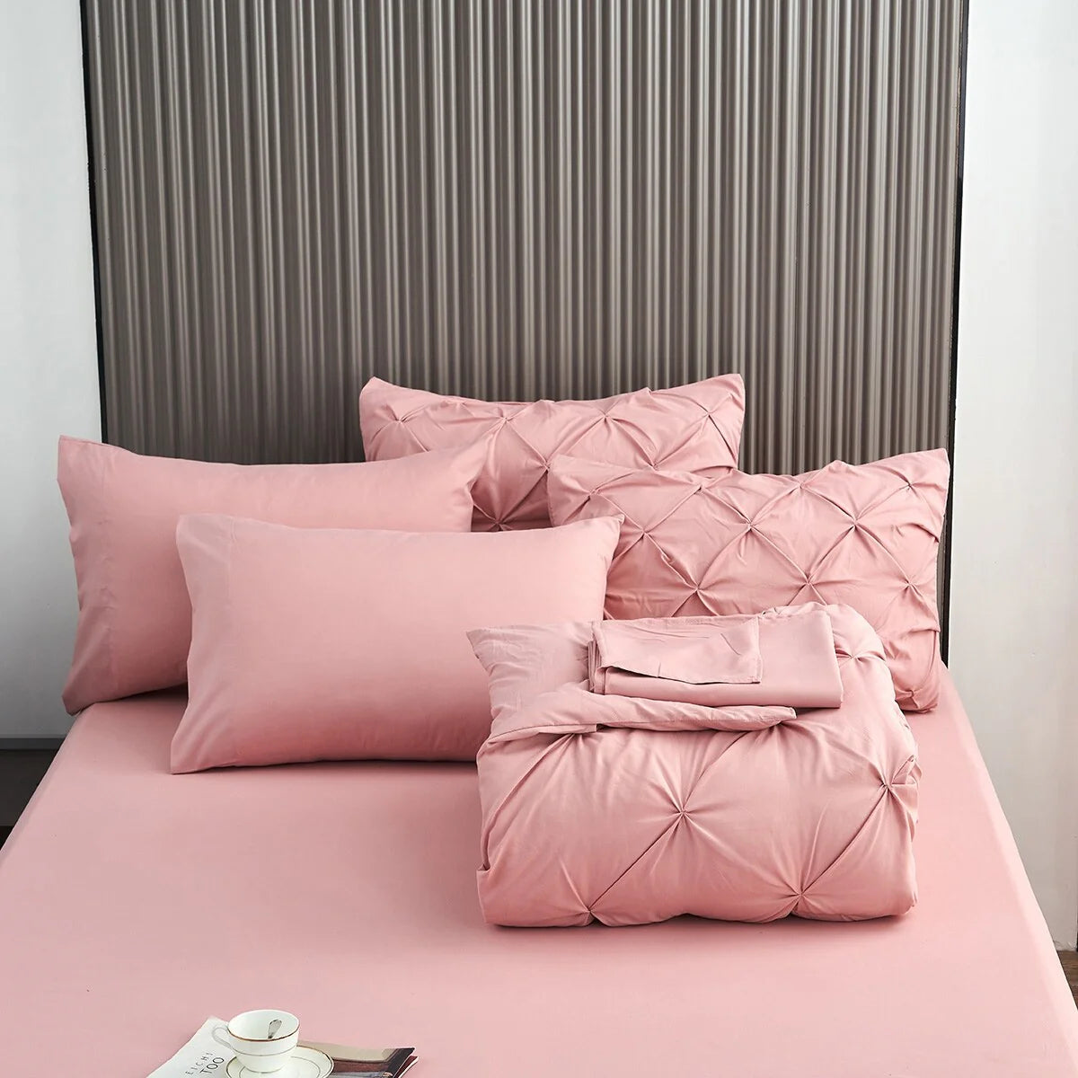 8-piece Pinch Pleated Bed-in-a-Bag Down Alternative Comforter Set