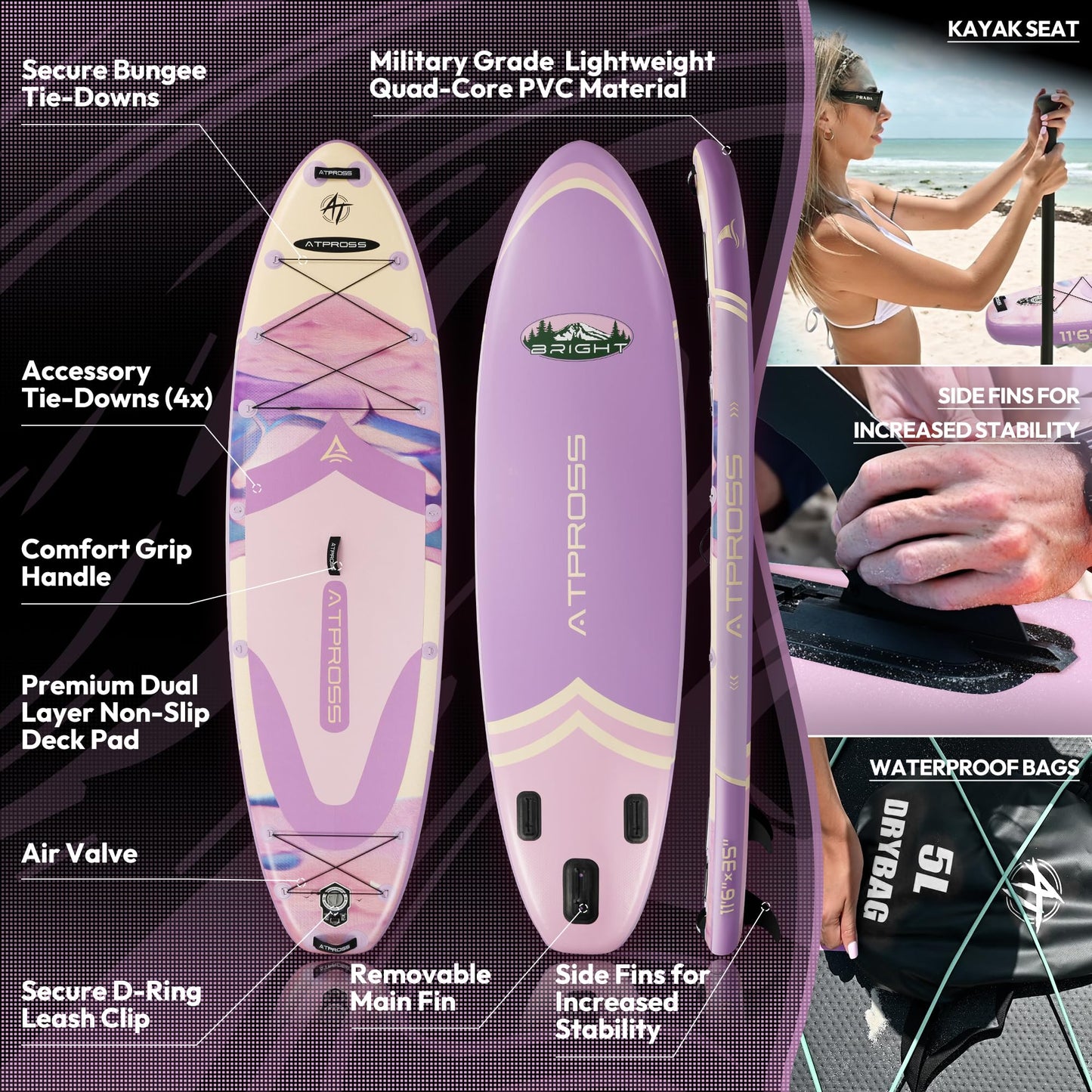 11'6"x35" Inflatable Stand Up Paddle Board 450LBS Weight Capacity Extra Wide Non-Slip Stable Deck Adult SUP,Premium Accessories Kit & Backpackfor Yoga, Fishing, Surf