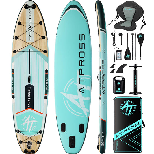 11'6"x35" Inflatable Stand Up Paddle Board 450LBS Weight Capacity Extra Wide Non-Slip Stable Deck Adult SUP,Premium Accessories Kit & Backpackfor Yoga, Fishing, Surf