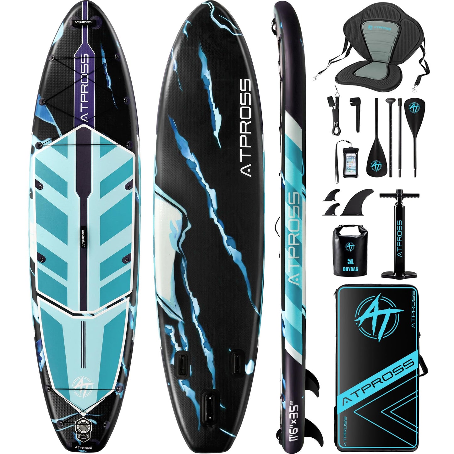 11'6"x35" Inflatable Stand Up Paddle Board 450LBS Weight Capacity Extra Wide Non-Slip Stable Deck Adult SUP,Premium Accessories Kit & Backpackfor Yoga, Fishing, Surf